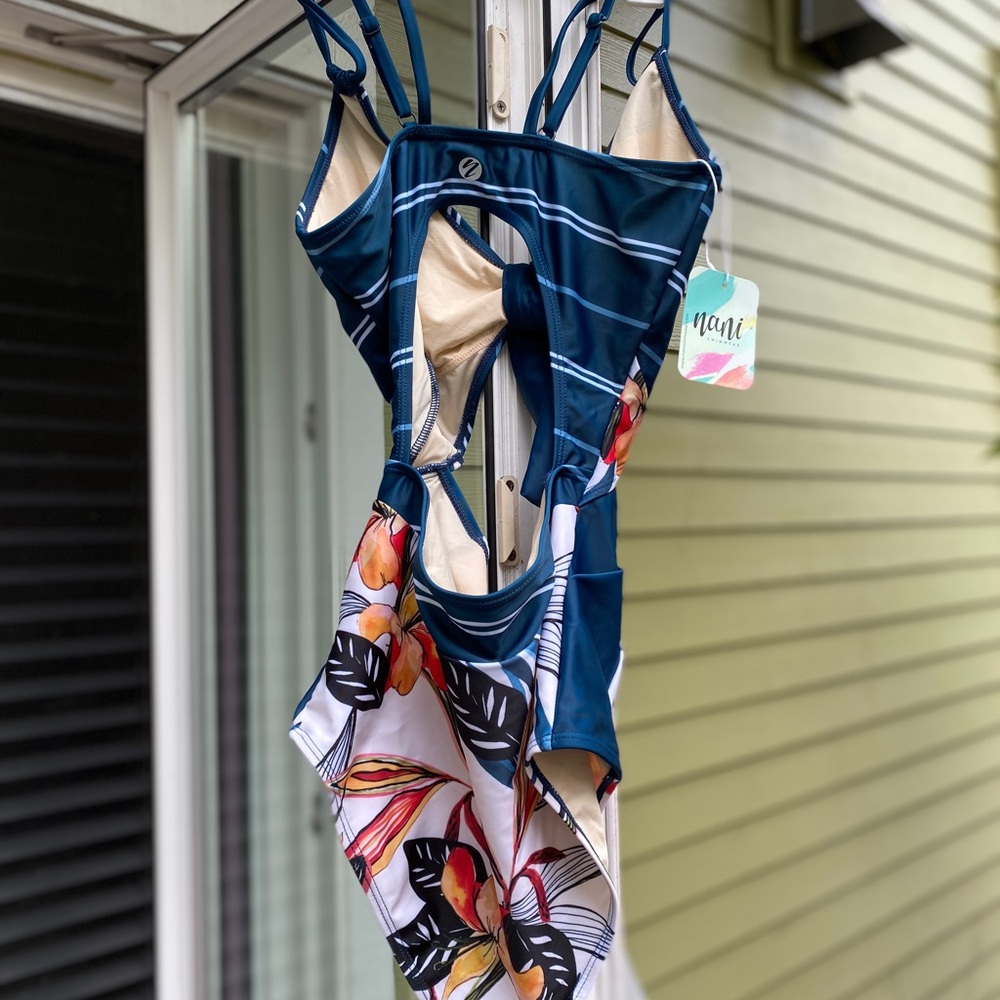 Nani Swimwear, Blue and Floral One-Piece Swimsuit - Picture 3 of 5